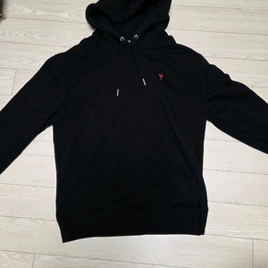 아미 스몰 하트 로고 루프백 오가닉 코튼 플리스 후드 블랙