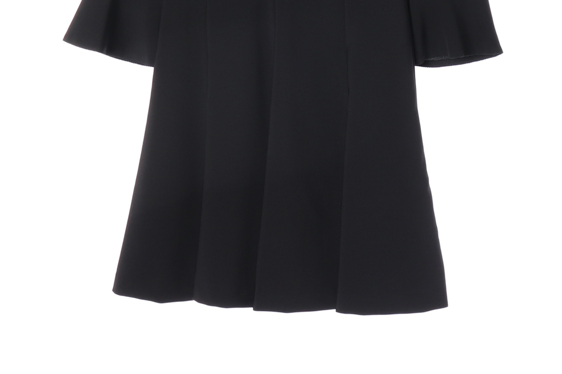 [S]잇미샤 블랙 화이트 물결 카라 긴팔 플레어 원피스 하객룩 드레스--2