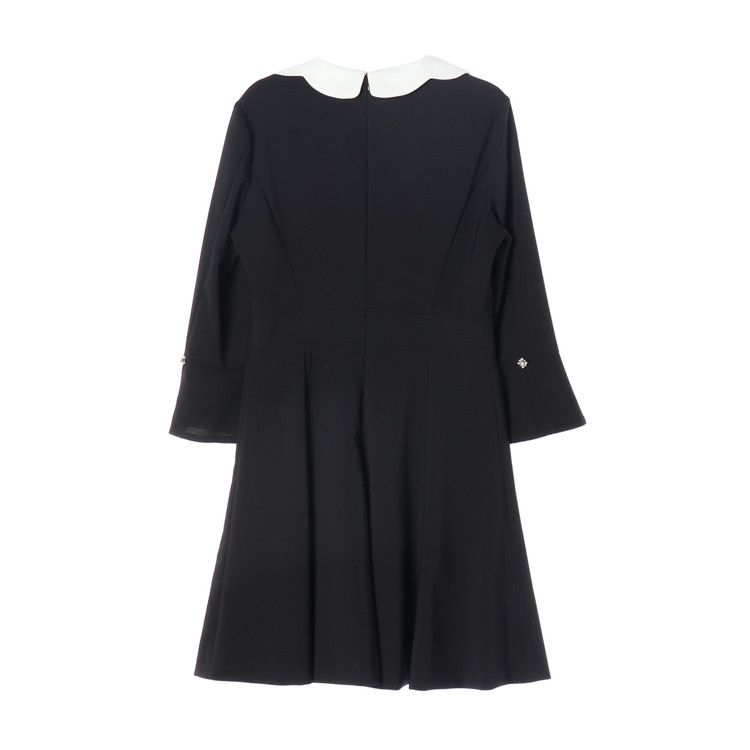 [S]잇미샤 블랙 화이트 물결 카라 긴팔 플레어 원피스 하객룩 드레스--3