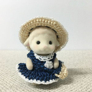 [실바니안 뜨개옷] 네이비 프릴 롱원피스 모자 가방 세트 이미지