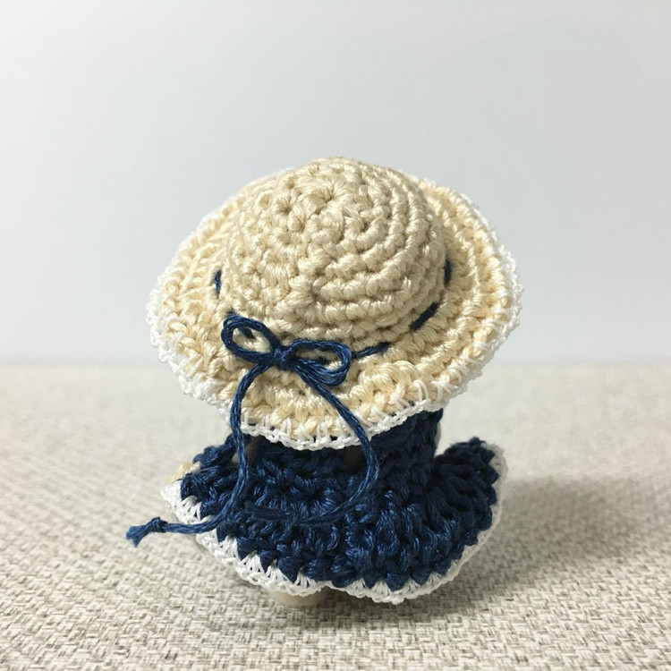 [실바니안 뜨개옷] 네이비 프릴 롱원피스 모자 가방 세트 이미지