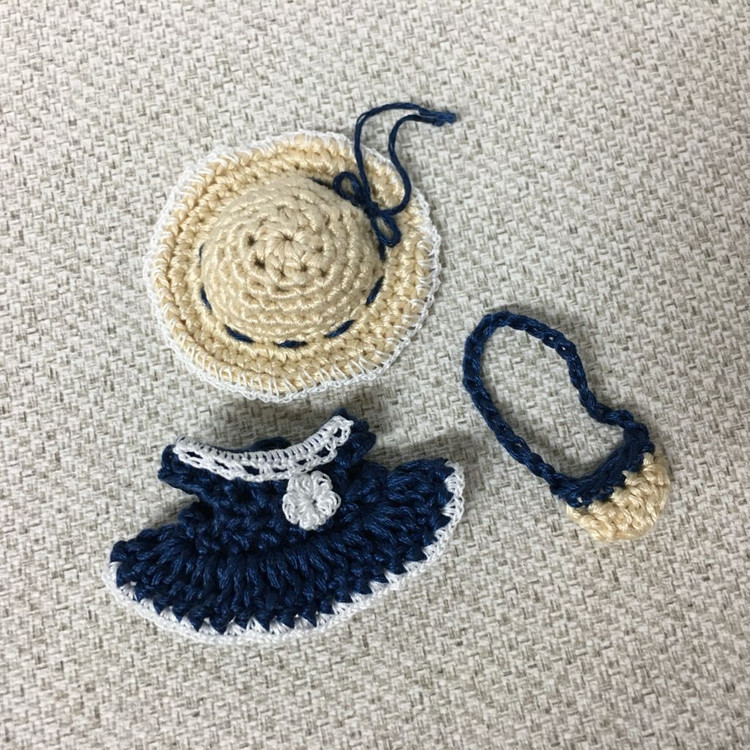 [실바니안 뜨개옷] 네이비 프릴 롱원피스 모자 가방 세트 이미지