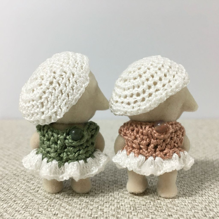 [실바니안 뜨개옷] 카키, 브릭 니트 원피스 베레모 세트 이미지