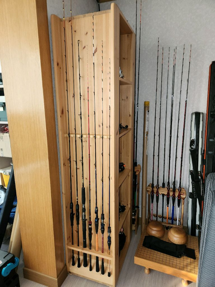 낚시용 원목 낚시 수납장 릴과 로드 수납용--1