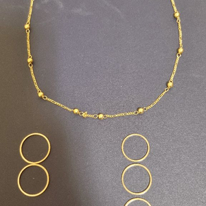 [총6개일괄]NADRI 18kGF 볼 체인 목걸이1개+패션반지5개(악세서리)