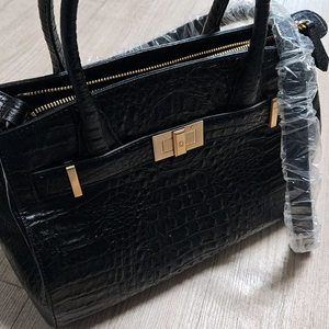 블랙 악어 패턴 인조가죽 핸드백