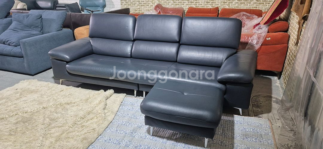 자코모 루셀 슈렁큰 천연 통가죽 3.5인 소파+스툴--0