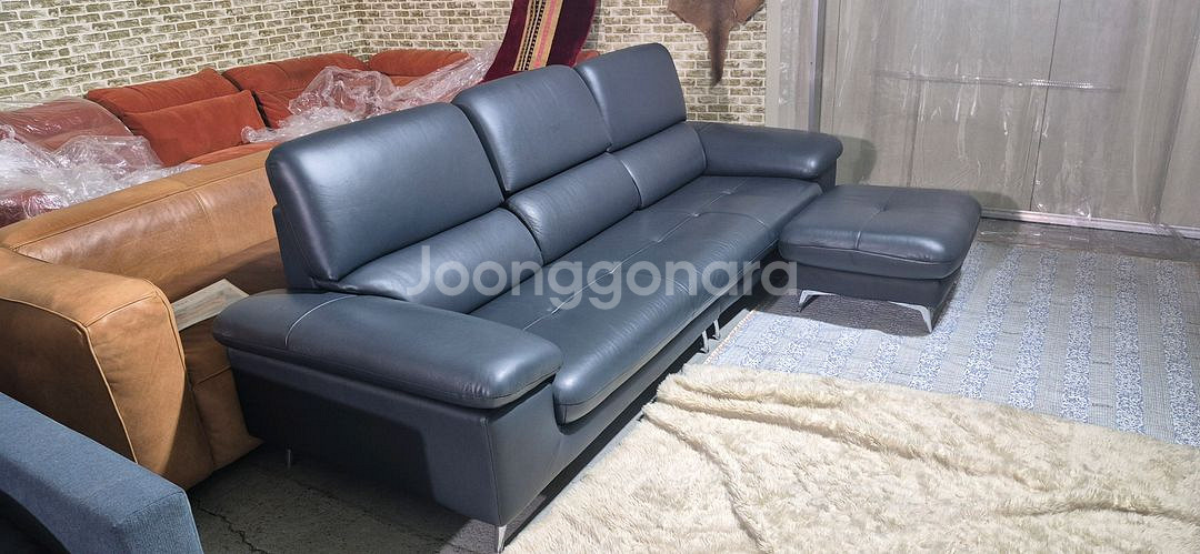 자코모 루셀 슈렁큰 천연 통가죽 3.5인 소파+스툴--3