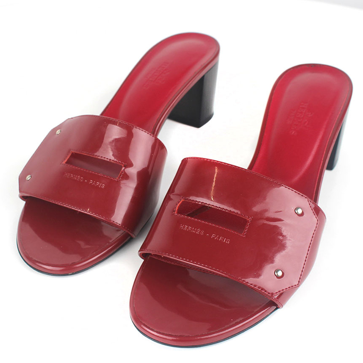 [중고명품다올] 에르메스 베리 페이던트 레더 샌들 슬리퍼 버건디 38사이즈 H192126Z--5