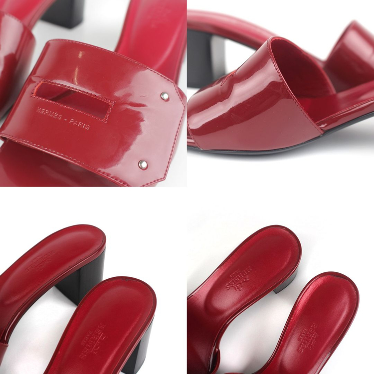 [중고명품다올] 에르메스 베리 페이던트 레더 샌들 슬리퍼 버건디 38사이즈 H192126Z--6