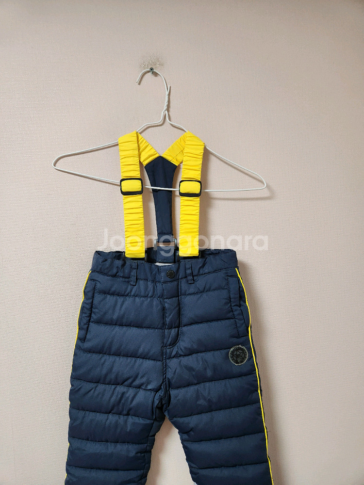 110사이즈 웰튼 네이비색 노랑 멜빵 스키복 하의 바지--2