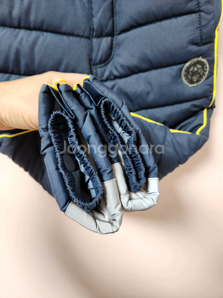 110사이즈 웰튼 네이비색 노랑 멜빵 스키복 하의 바지--4