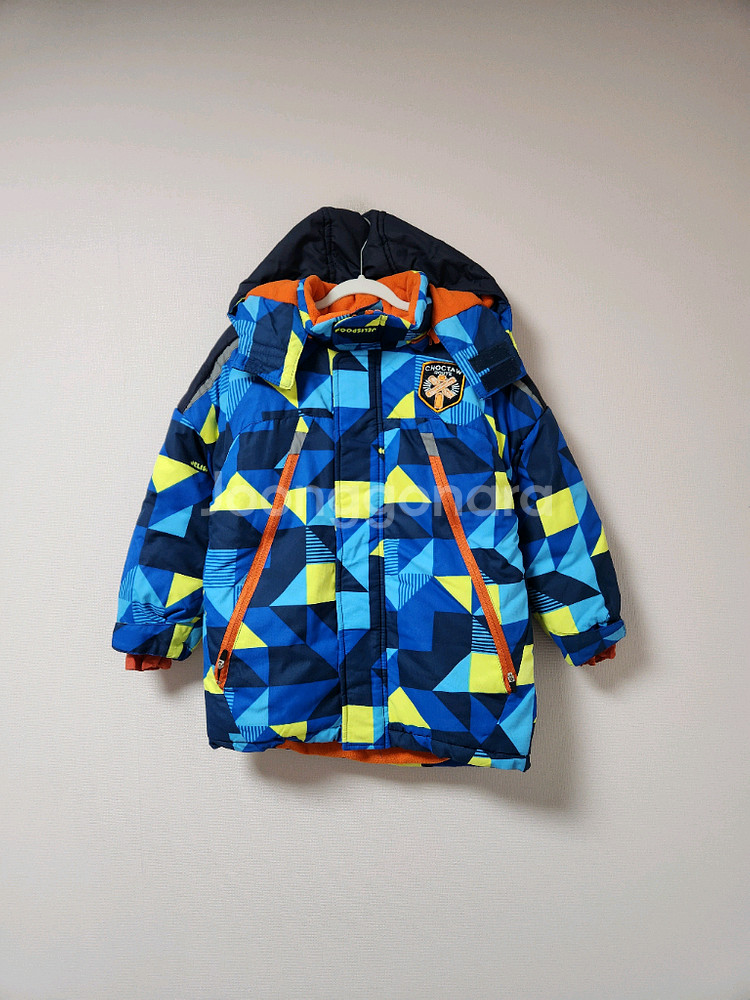 110사이즈 젤리스푼 파랑노랑 무늬 스키복 상의 자켓--0