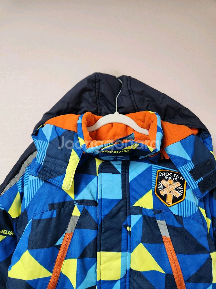 110사이즈 젤리스푼 파랑노랑 무늬 스키복 상의 자켓--2