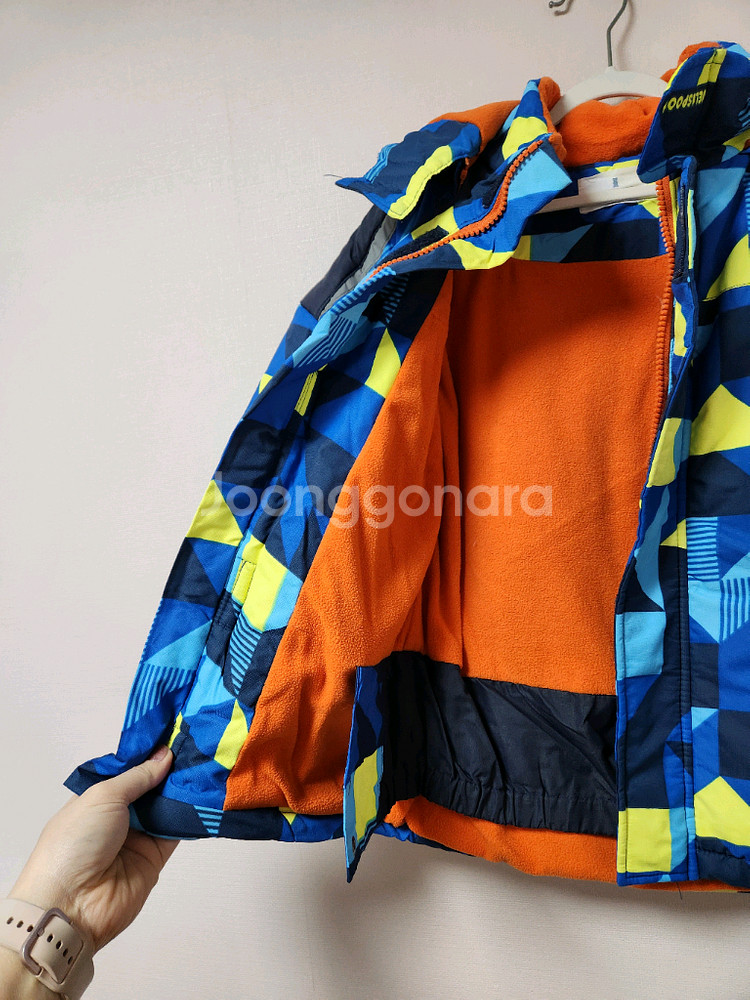 110사이즈 젤리스푼 파랑노랑 무늬 스키복 상의 자켓--5