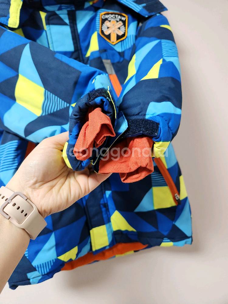 110사이즈 젤리스푼 파랑노랑 무늬 스키복 상의 자켓--6