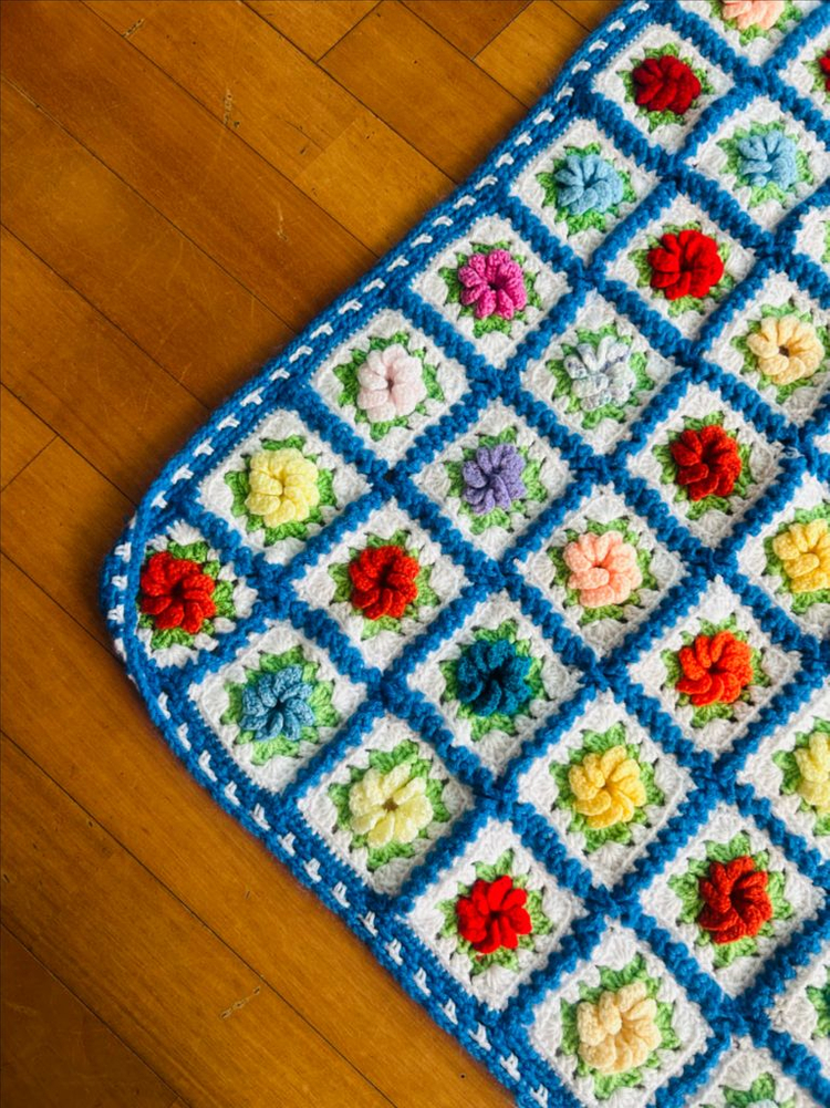 캐나다 빈티지 꽃 그래니 스퀘어 크로셰 담요--1