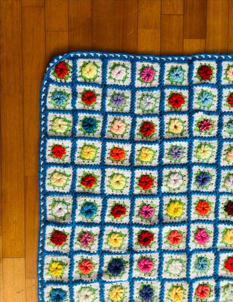 캐나다 빈티지 꽃 그래니 스퀘어 크로셰 담요--2