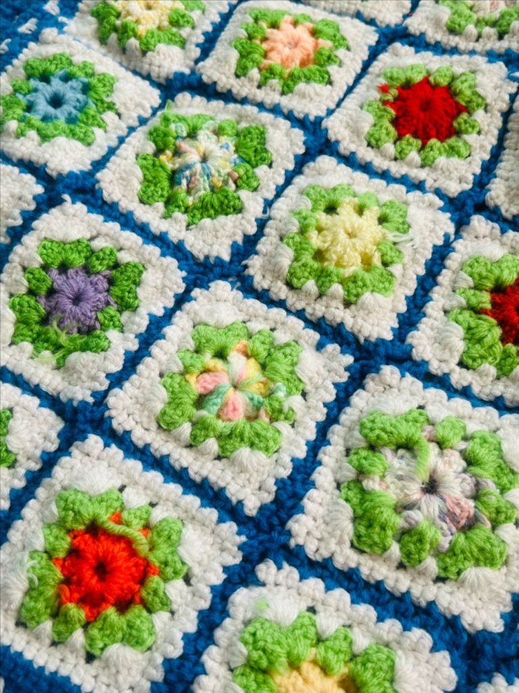 캐나다 빈티지 꽃 그래니 스퀘어 크로셰 담요--3
