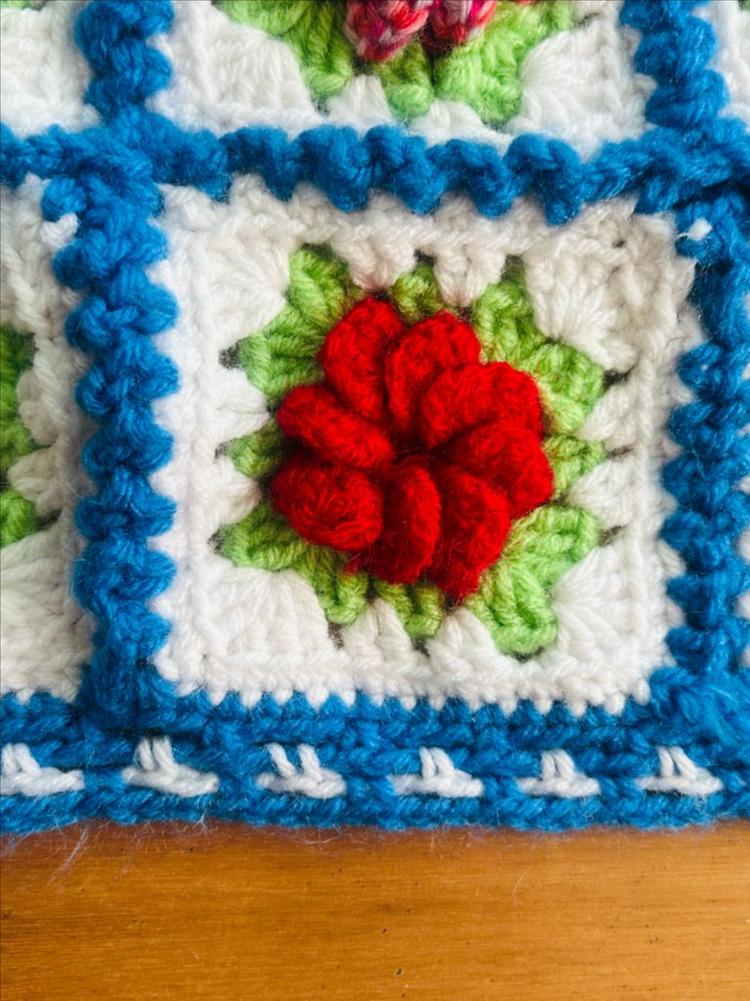 캐나다 빈티지 꽃 그래니 스퀘어 크로셰 담요--4