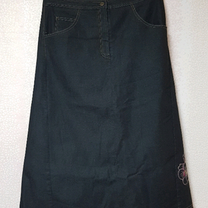 블랙 A라인 꽃자수 흑청치마 77사이즈