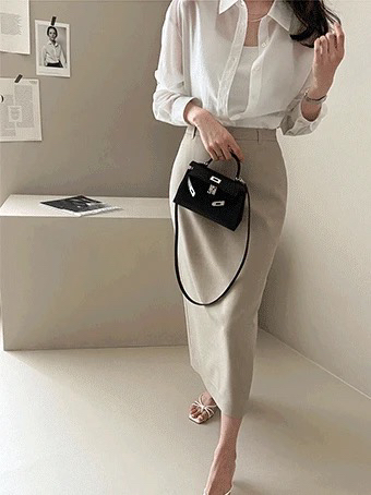 데일리룩 DAILYLOOK 더로우벨트스커트 펜슬 롱치마 H라인 오피스룩--0