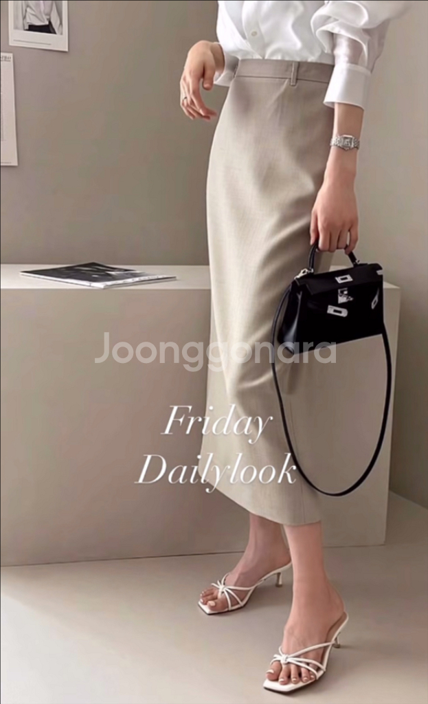 데일리룩 DAILYLOOK 더로우벨트스커트 펜슬 롱치마 H라인 오피스룩--2