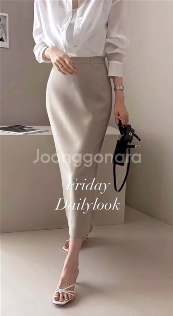 데일리룩 DAILYLOOK 더로우벨트스커트 펜슬 롱치마 H라인 오피스룩--3