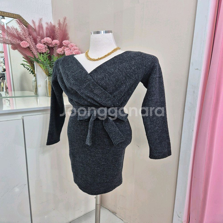 브이넥 골지 랩 니트 미니원피스ㅡ무배--7