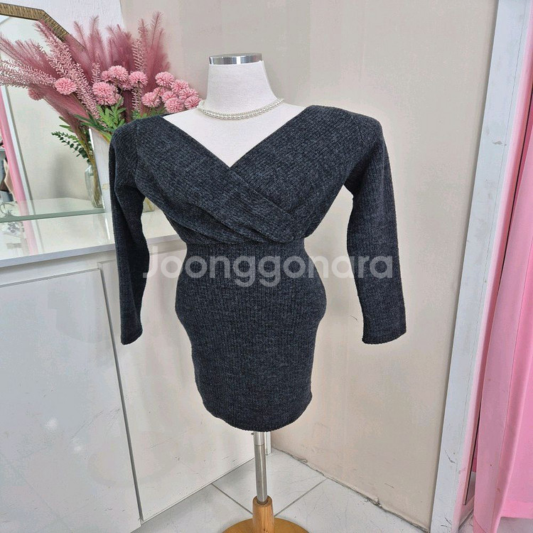 브이넥 골지 랩 니트 미니원피스ㅡ무배--8