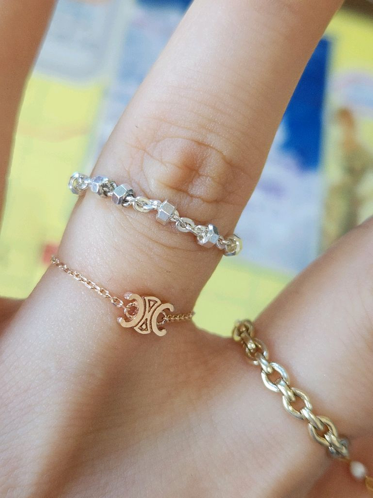 육각볼 이태리체인 실버반지--1