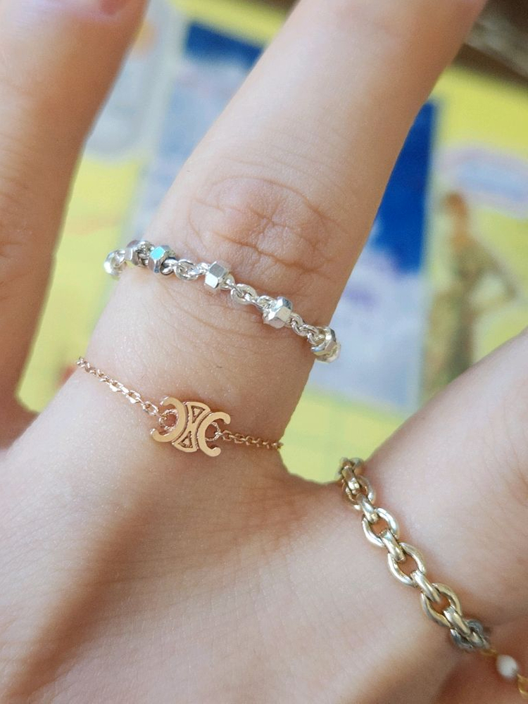 육각볼 이태리체인 실버반지--2