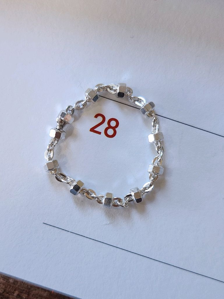 육각볼 이태리체인 실버반지--3