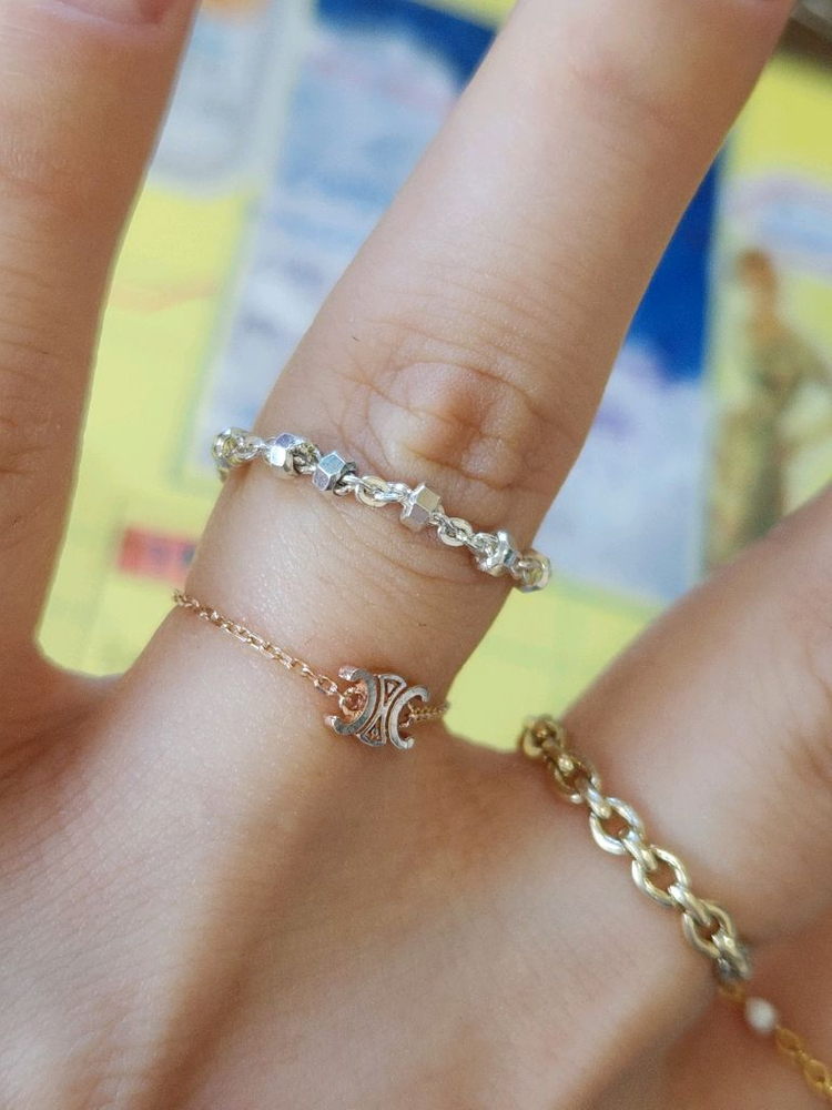 육각볼 이태리체인 실버반지--4