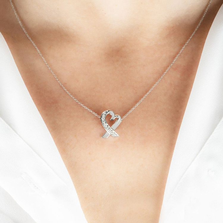 티파니 러빙 하트 천연다이아 화이트골드 펜던트 목걸이--4