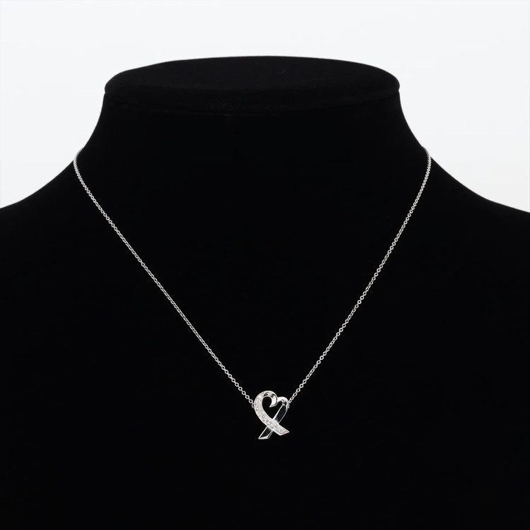 티파니 러빙 하트 천연다이아 화이트골드 펜던트 목걸이--5