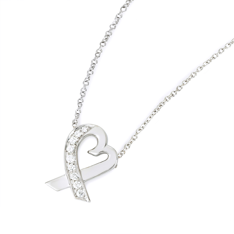 티파니 러빙 하트 천연다이아 화이트골드 펜던트 목걸이--6