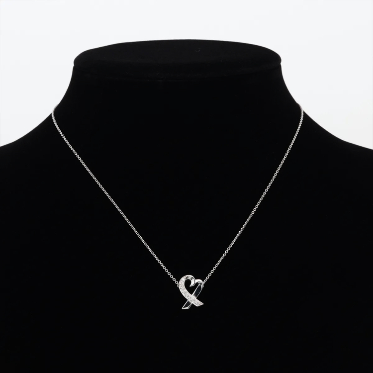 티파니 러빙 하트 천연다이아 화이트골드 펜던트 목걸이--8