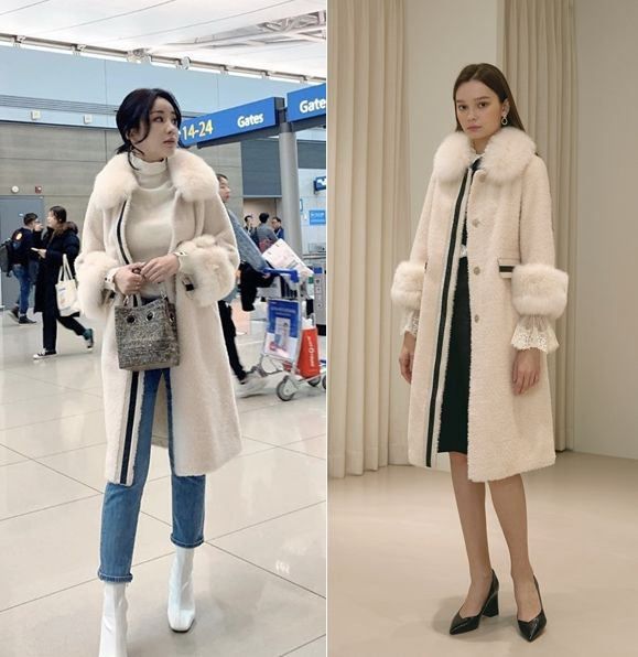 에스블랑 윤진이 무스탕 핑크컬러 이미지