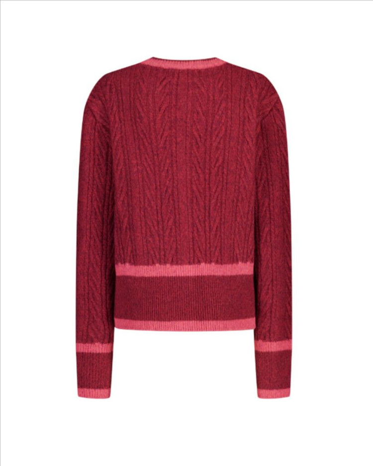 에브모우 라쿤 케이블 니트 가디건 레드--3