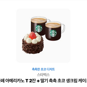 스타벅스 아메리카노 T2잔 + 딸기 촉촉 초코 생크림 케이크 세트