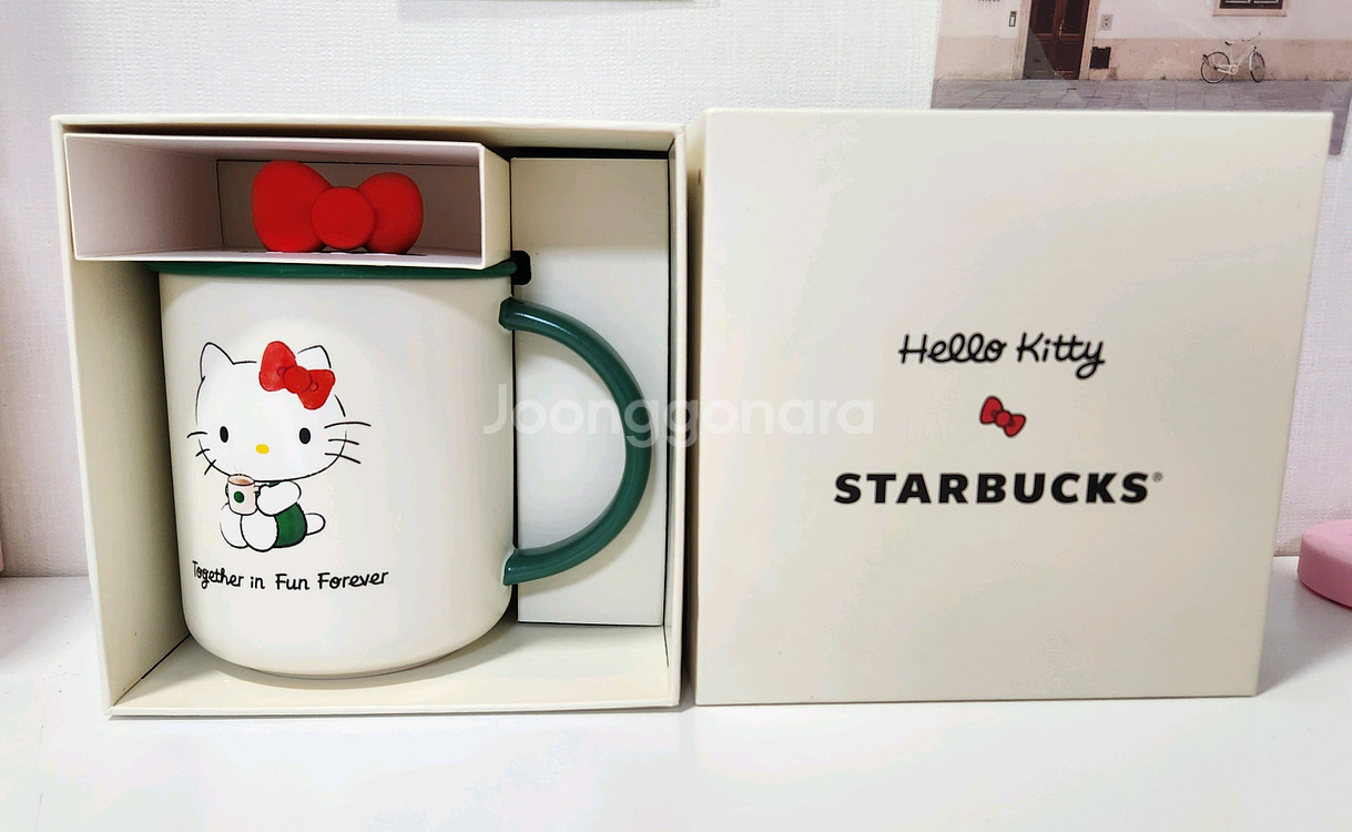 [쿨거래 할인] 스타벅스 키티 리본 리드 세라믹 머그 컵 473ml--0