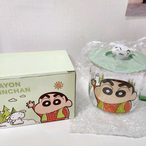 [정품] 짱구 컬러 손잡이 피규어 뚜껑 유리컵 480ml