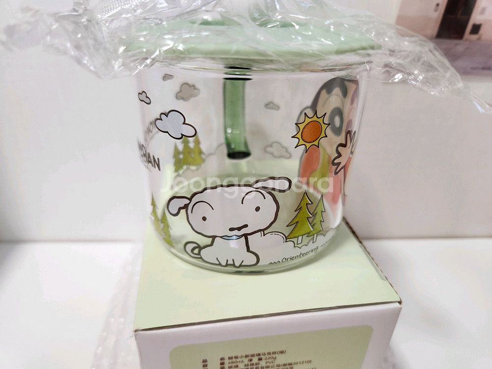 [정품] 짱구 컬러 손잡이 피규어 뚜껑 유리컵 480ml--2