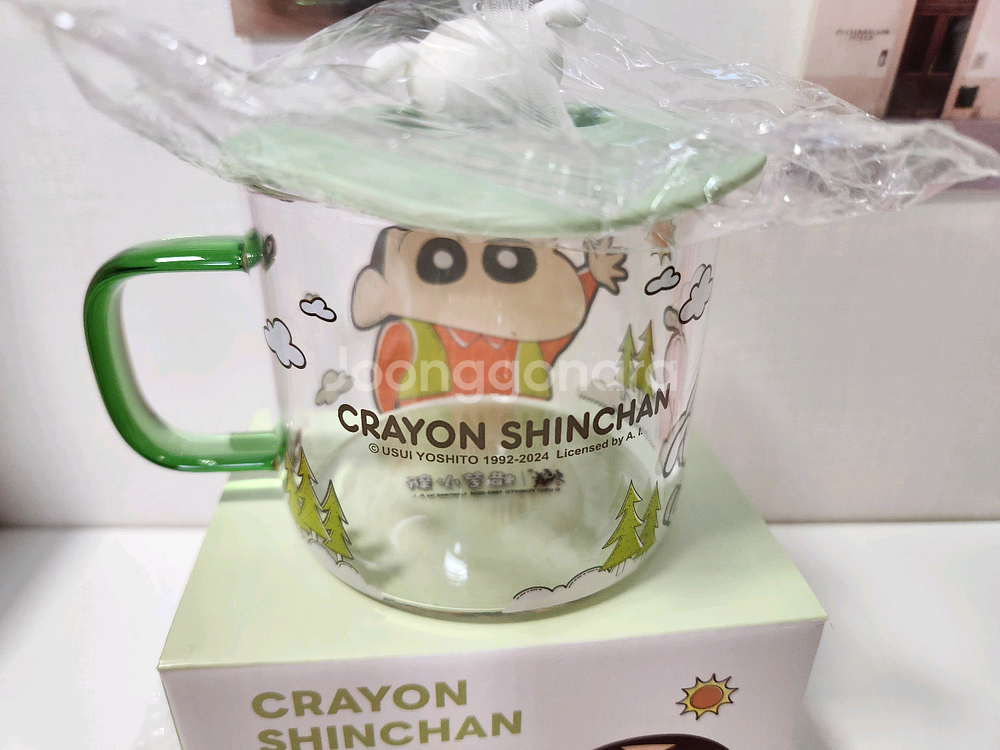 [정품] 짱구 컬러 손잡이 피규어 뚜껑 유리컵 480ml--3