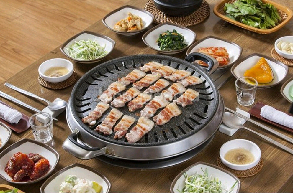 로스타 테이블 가스버너 뚝배기 중앙타공 고기 삼겹살불판--0