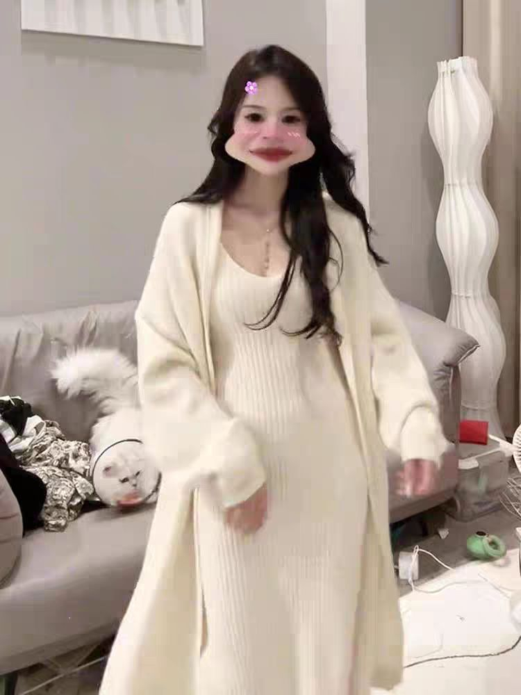 니트 롱 가디건 나시 원피스 세트--3