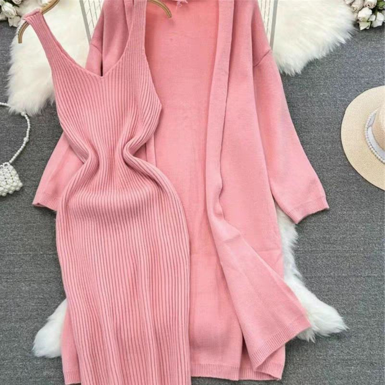 니트 롱 가디건 나시 원피스 세트--6