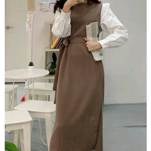 배색 골지니트 롱원피스 66