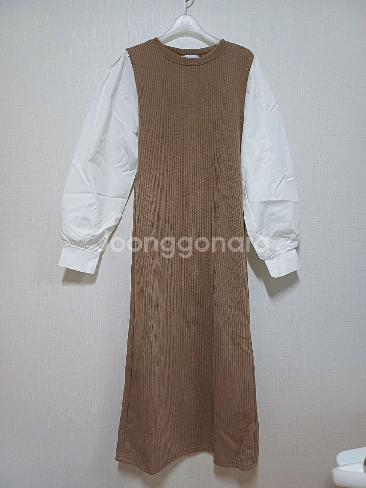 배색 골지니트 롱원피스 66--4